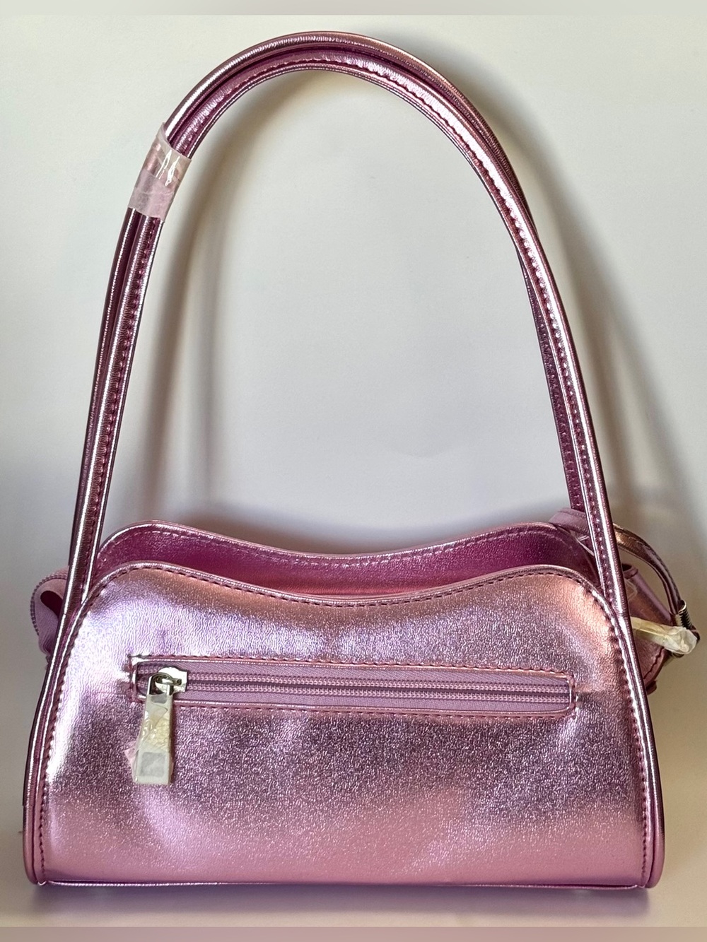 Metallic Pink Mini Shoulder Bag Y2K Baguette Purse w Matching Pouch - Picture 2 of 8
